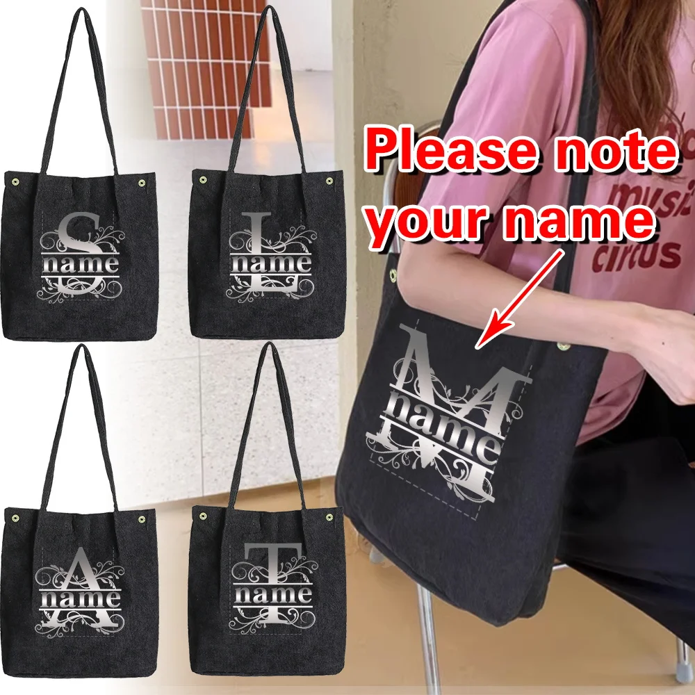 

Personalized Customization Name New Women's Corduroy Shoulder Bag Large Capacity Lightweight Foldable Shopping Bag