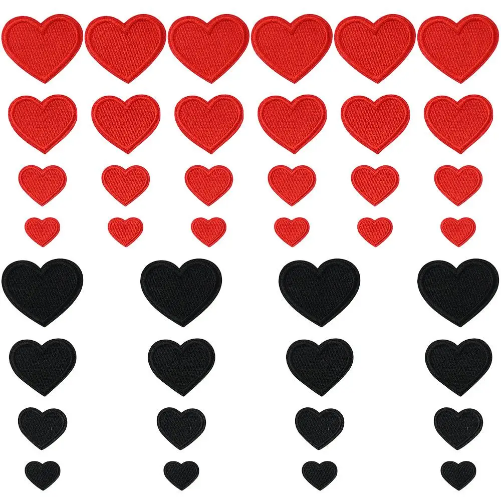 

Нашивки в форме сердца в форме сердца, черные, красные нашивки в форме сердца для одежды, 4 размера, мини-нашивки с вышитым узором в форме сердца