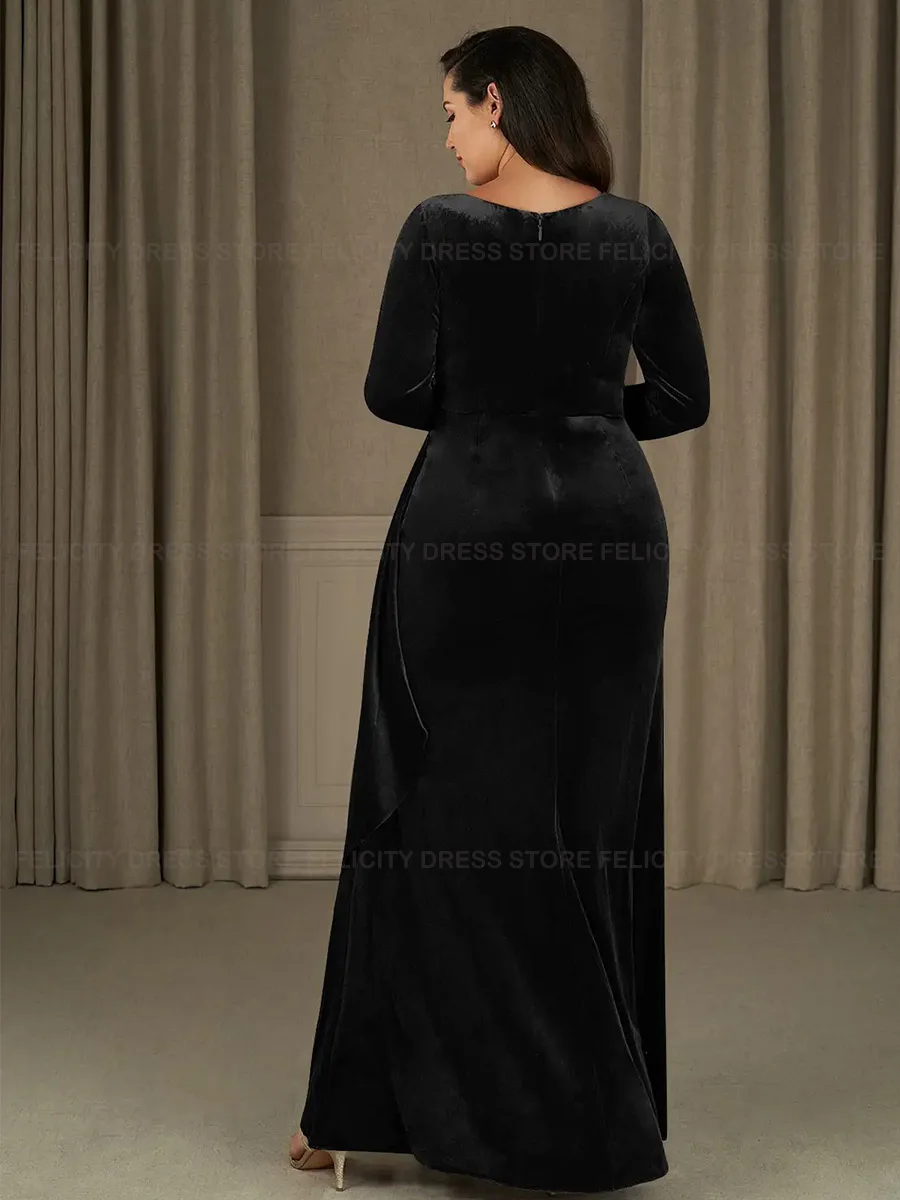 Elegant Plus Size Mother of the Bride Dresses 2023 Mermaid Velvet Floor-Length Applique Wedding Guest Dresses Vestidos de Gala