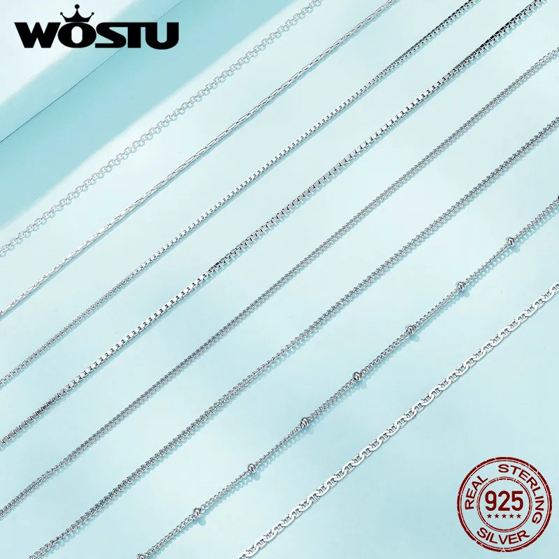 WOSTU-cadenas básicas clásicas de Plata de Ley 925, collar en forma de O, barra de serpiente trenzada, caja de Singapur, eslabones cuadrados, 45CM