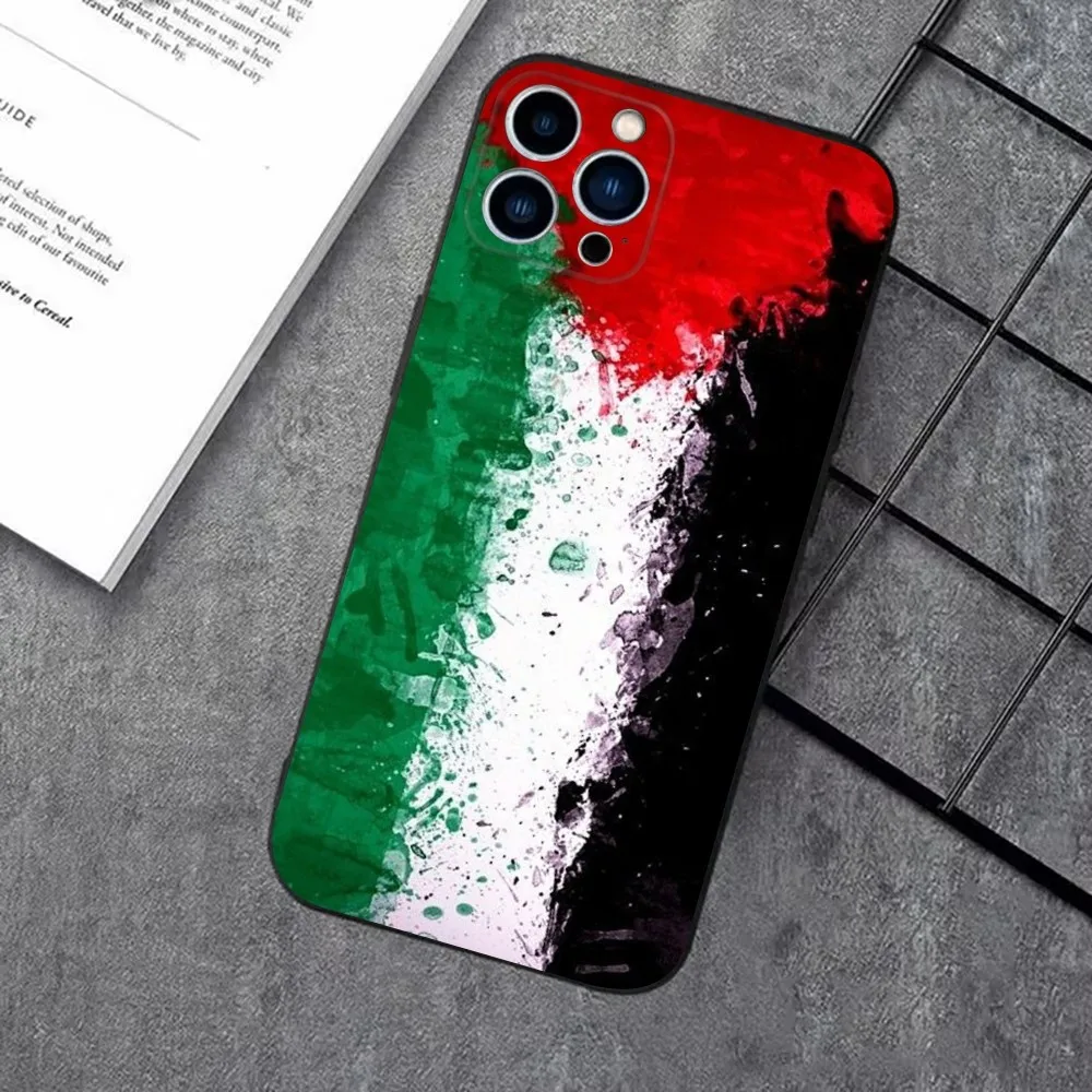 F-Flag P-Palestines Phone Case For iPhone 16,15,14,13,12,11 Plus,Pro Max,XS,X,XR,SE,Mini,8,7，Soft Silicone Black Cover