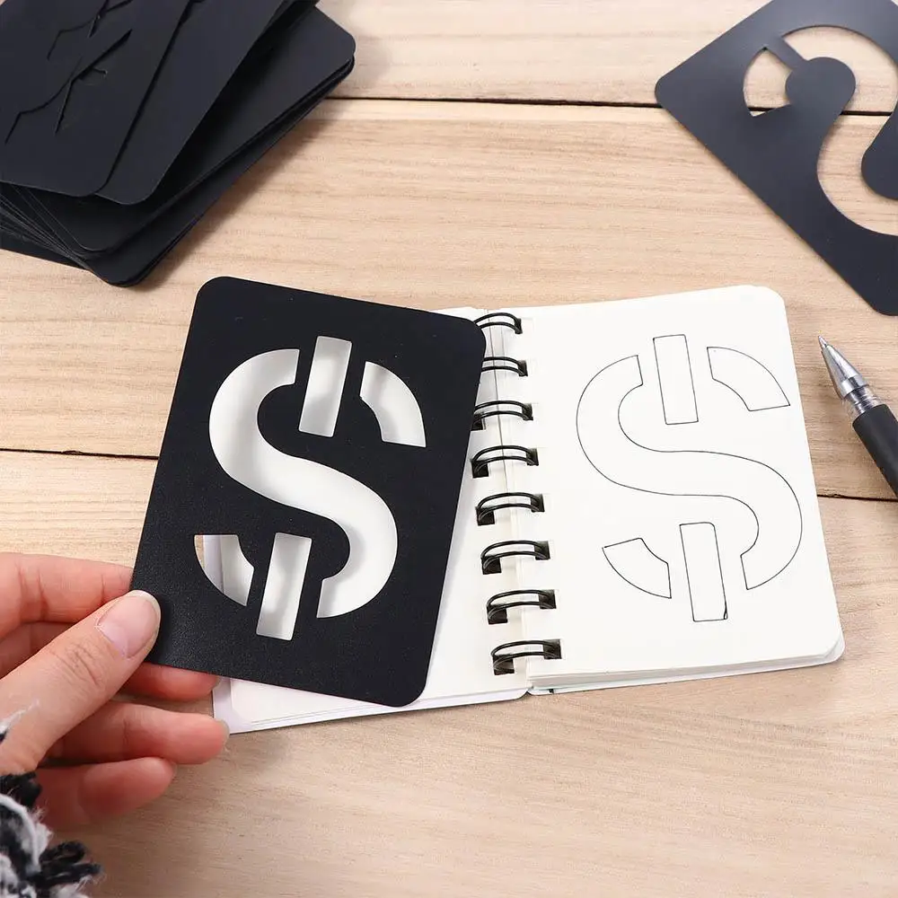 مجموعة استنسل الحروف المجوفة منقوشة للرسم، قالب رسم بخاخ، رموز رقم الحروف، قوالب نسخ استنسل