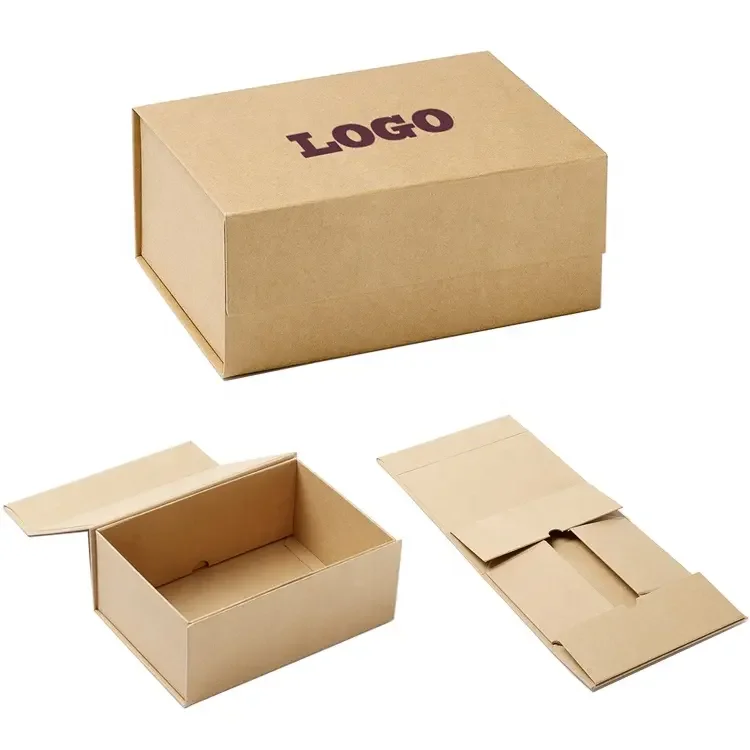 

Luxury Custom logo Print Large Brown Kraft Rigid Paper Magnetic Closure Folding Gift Box Packaging 500pcs