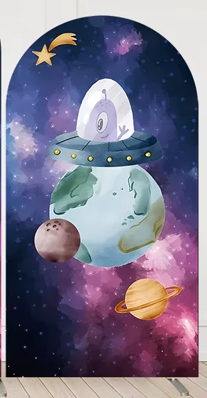 Mehofond صاروخ الفضاء قوس خلفية الصبي عيد ميلاد رائد الفضاء ديكور القمر نجوم كوكب استحمام الطفل غطاء مقوس خلفية على الوجهين