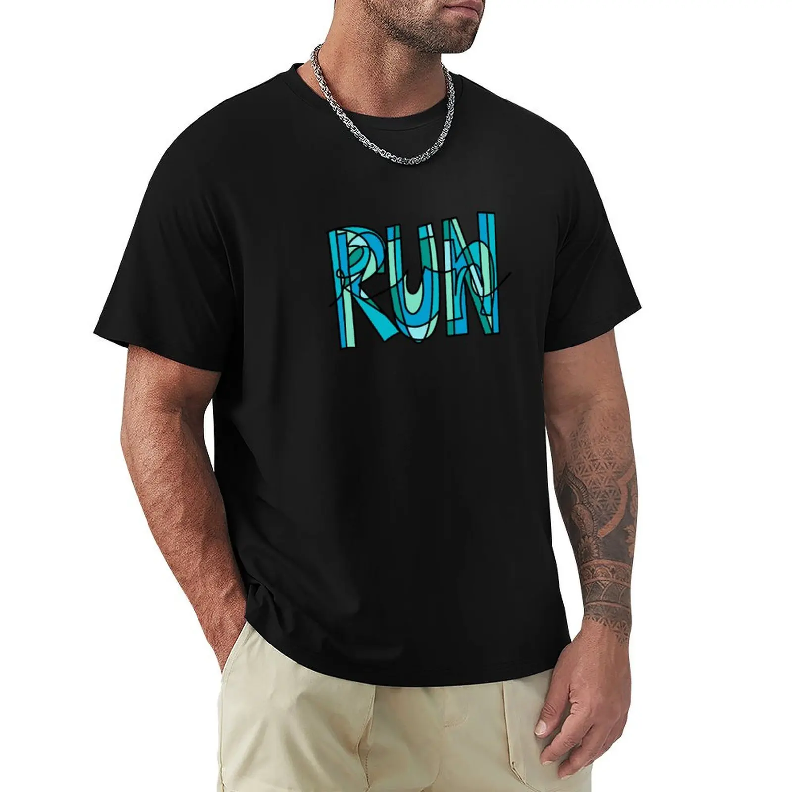 

Blue and Green Run Doodle T-Shirt Luxury man street wear hippie clothes graphic tee shirt mens fashion