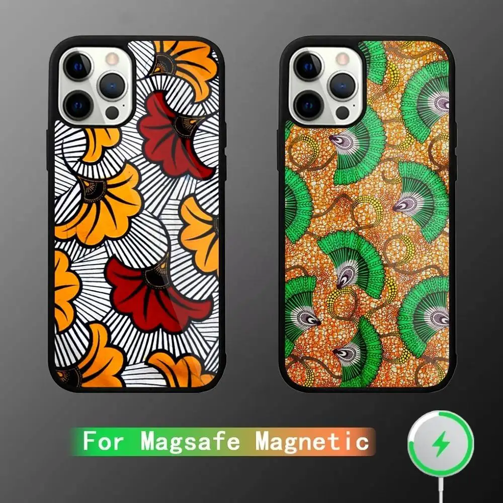 

Африканский модный тканевый чехол для телефона для iPhone 16,15,14,13,12,11, Plus, Pro, Max Mini Magsafe с магнитной беспроводной зарядкой