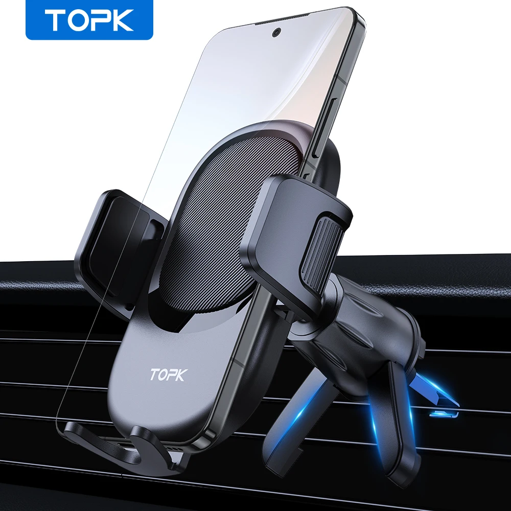 

TOPK Upgraded Air Vent Car Phone Holder Mount- Metal Hook Clip, 360° Rotation for All Smartphones