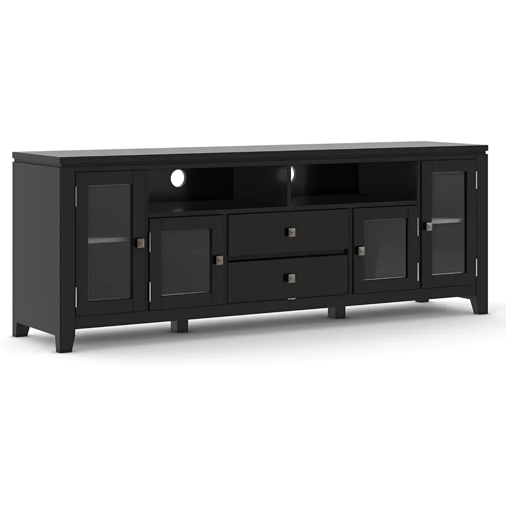 SIMPLIHOME Cosmopolitan SOLID WOOD 72 Inch Wide Universal TV Media Stand Contemporary with Storage Shelves and Cabinets