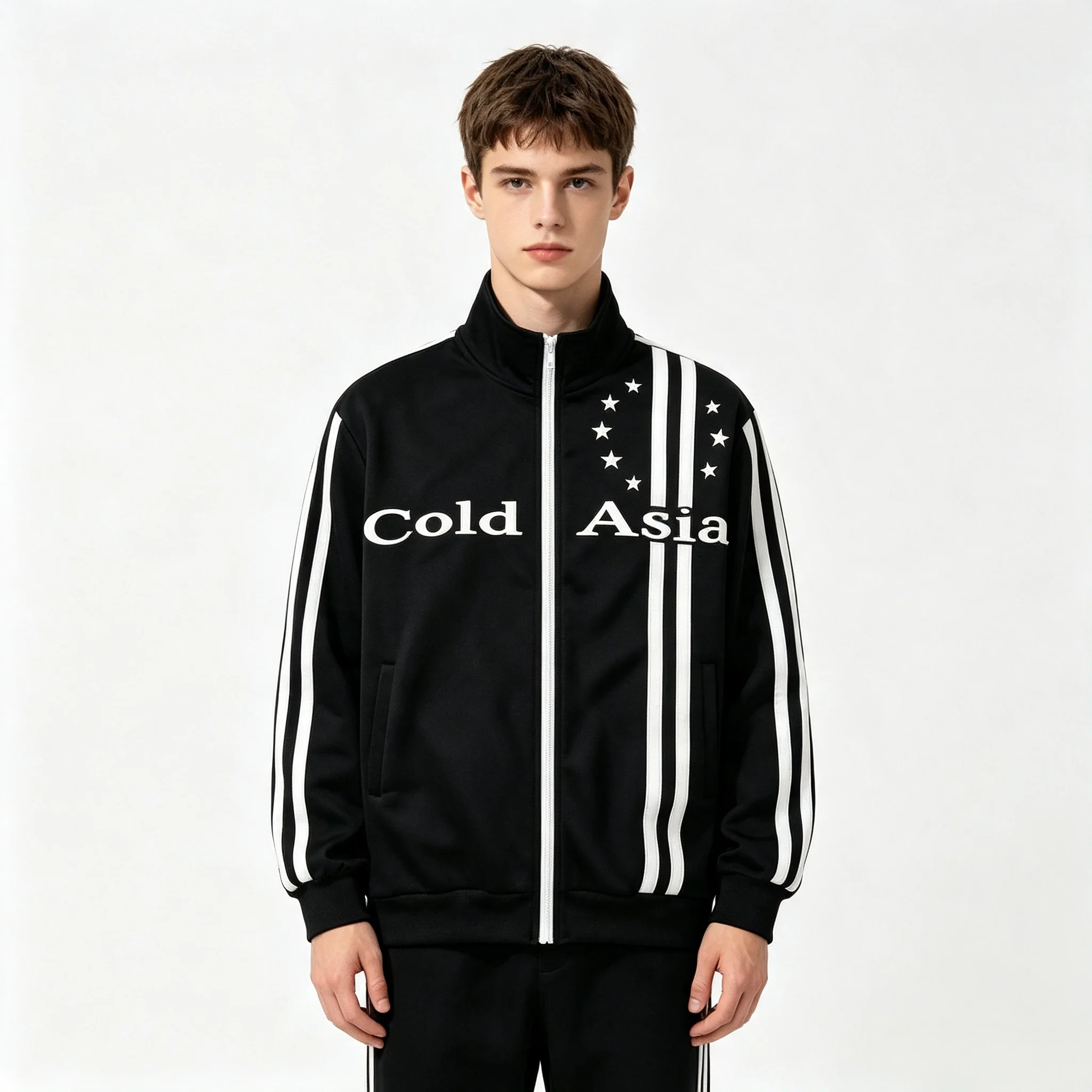 Unisex letter striped sports jacket stand up collar zipper sports jacket Y2K street style loose fitness training jacket