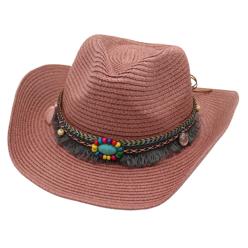 Aliexpress Wholesale Western Straw Cowboy Hat Summer Sun Hat Beach Hat Ethnic Style Sun Hat Tibetan Curling