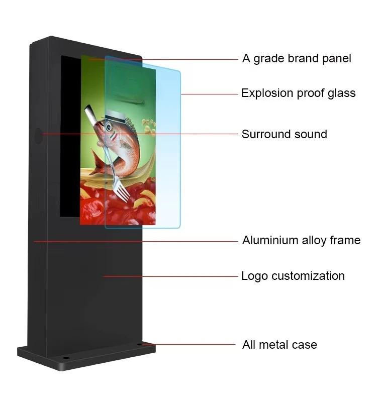 IP55 Waterproof Floor Stand Android Media Player Outdoor LCD Advertising Screen Digital Signage