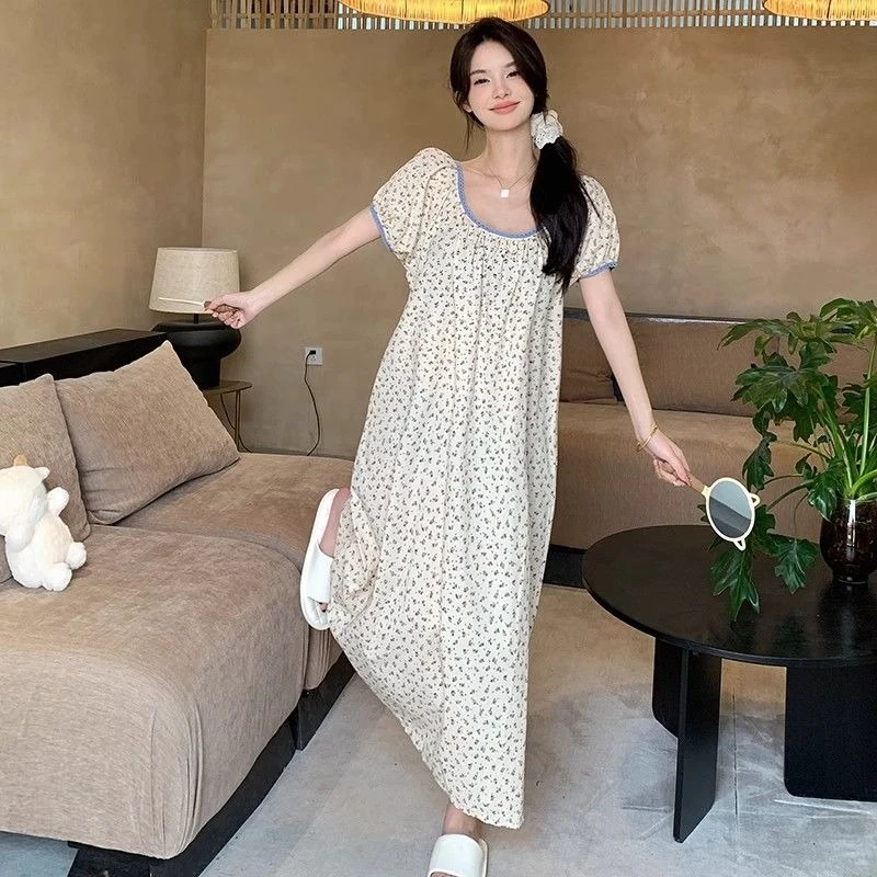 Korean Version Short Sleeve Mid-length Style Nightdress Female Summertime Thin Japanese Series Sweet Pupil Can Be Worn Outside