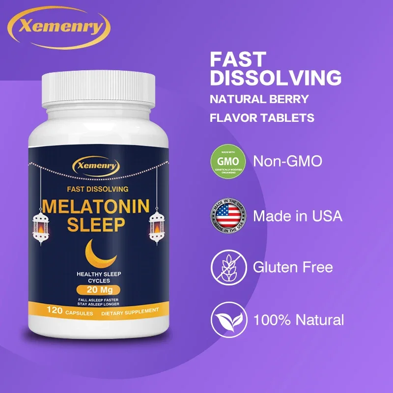 Melatonin 20 Mg Capsules | Nighttime Sleep Aid for Better Sleep and Better Sleep Vegan, Gluten-free, Non-GMO for Adults