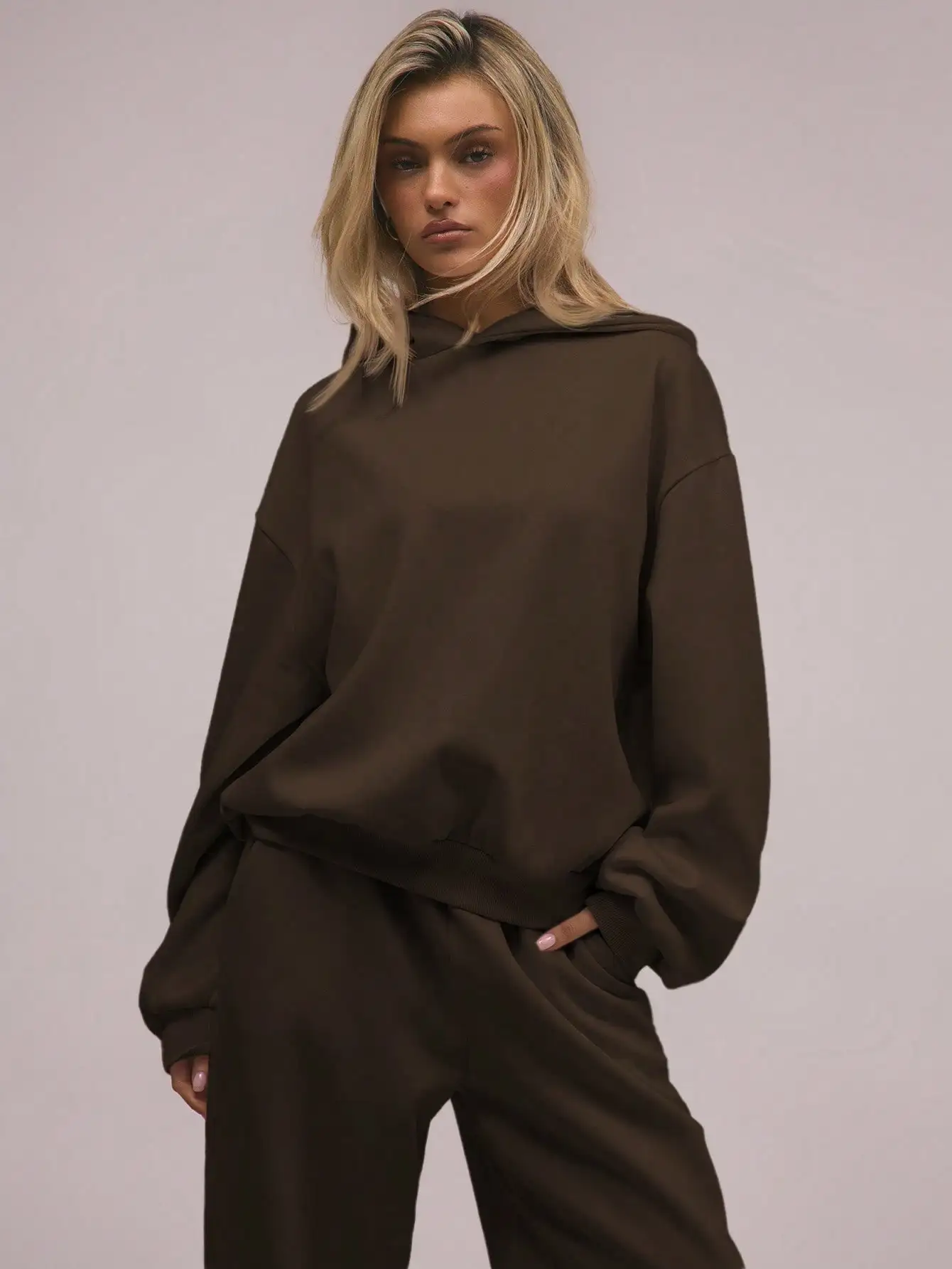 Women Oversized Hoodie Y2K Streetwear Casual Lounge Basic Long Sleeve Pullover Hooded Sweatshirt Top Solid Dark Chocolate Brown Color Drop Shoulder Relaxed Fit Ribbed Cuff Cosy For Fall Winter School Daily Street Outfits Thanksgiving Christmas Gift