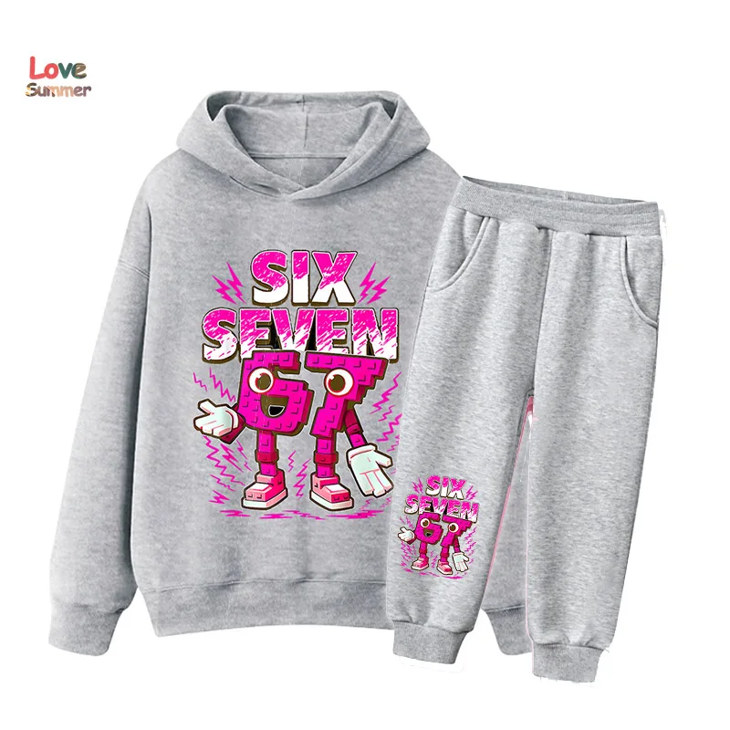 67 Six Seven Hoodie-Hose 2-teilig für Jungen und Mädchen, Italienischer Brainrot Kinder-Sweatshirt 2-teiliges Set, Kapuzenpullover Baby Freizeitanzug – Detail 6