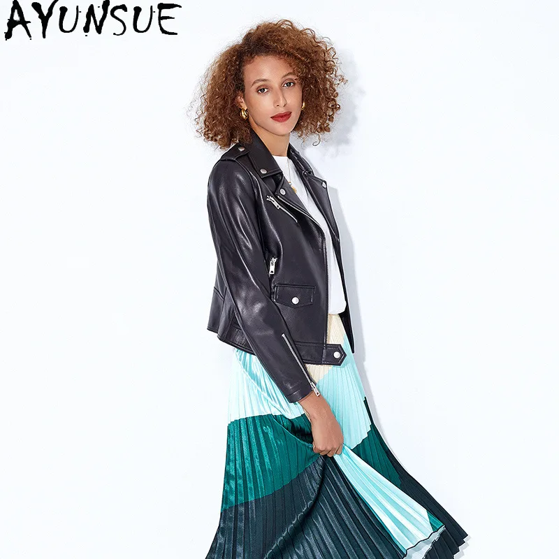 AYUNSUE Giacca in vera pelle Abbigliamento donna 2025 Autunno 100% Cappotti di pelle di pecora Giacche da moto Donna Slim Fit Jaqueta De Couro