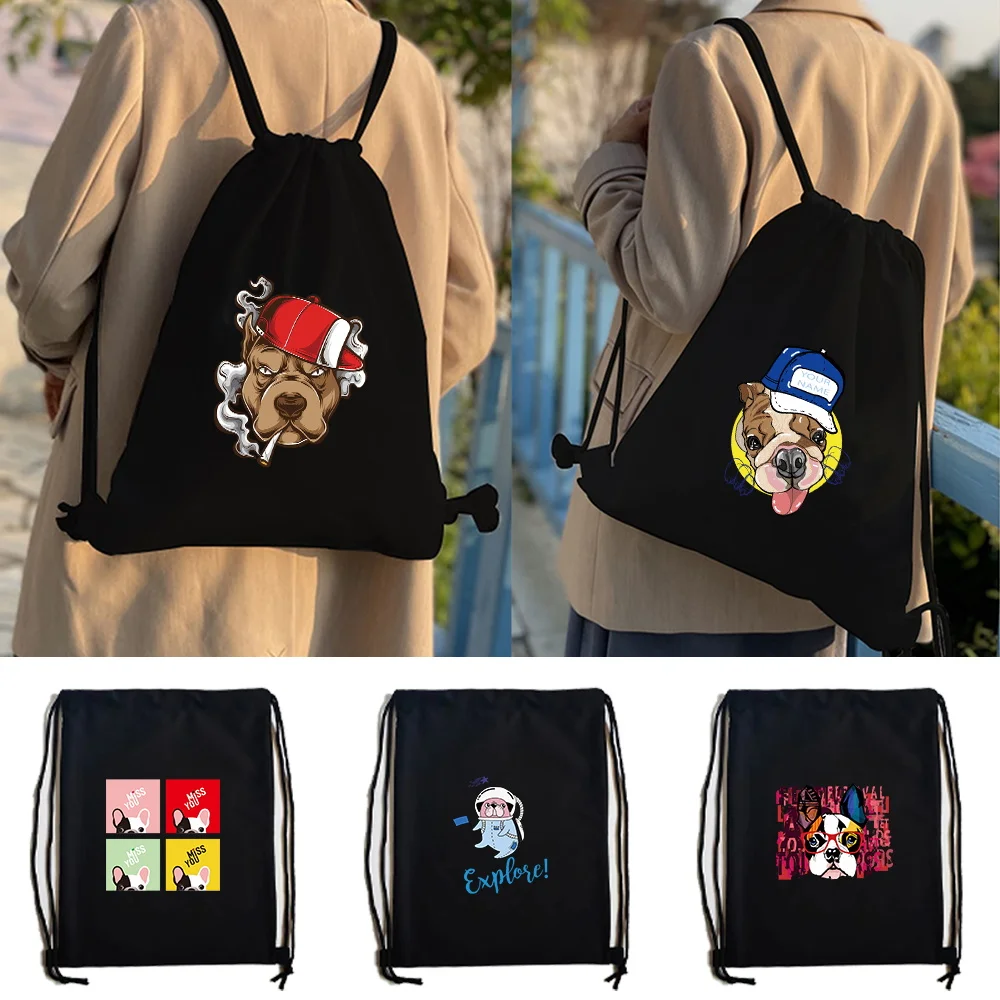 Portable Men Women Sports Gym Bag Drawstring Bag New Dog Printed Foldable Backpack Shoes Clothes Yoga Running Fitness Travel Bag