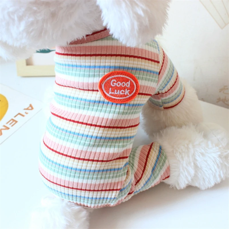 Soft Autumn Bottom Sweatshirt for Small Dogs Striped Pet Overalls Polyester T Shirt French Bulldog Four Legged Cat Clothing