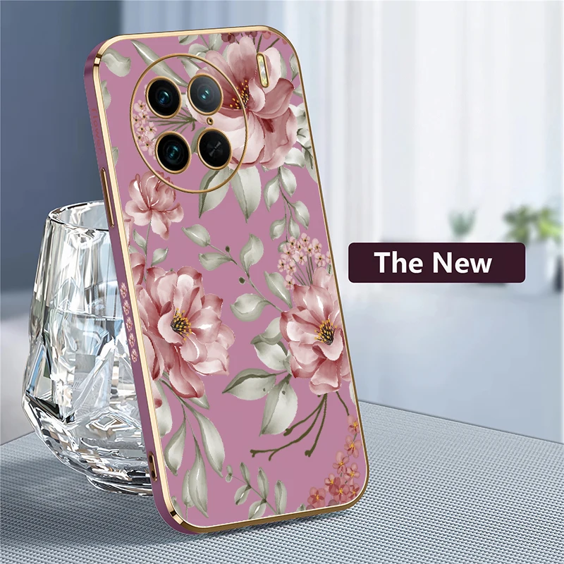 حافظة لهاتف Vivo Y100 5G Y81 Y78 Y73 Y53S Y55S Y72 Y71 Y70 Y67 Y77E Y95 Y93 Y91i غطاء مطلي بالسيليكون على شكل زهرة #4