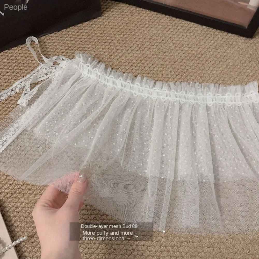 Minifalda de encaje dulce Y2k, falda corta de gasa de estilo coreano, falda con cortina a tope, falda con borde con volantes de Lolita para niña