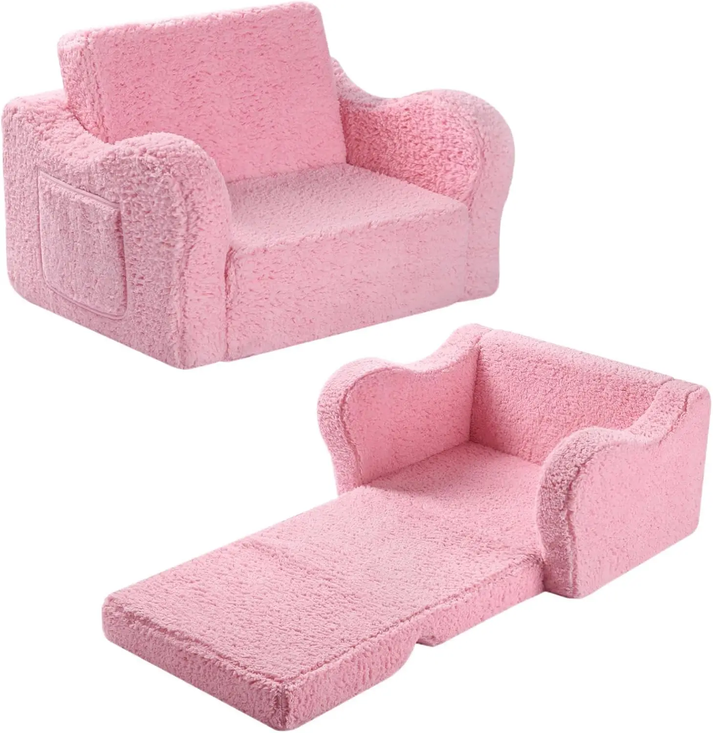 

Kids Chairs for Toddler, 2-in-1 Toddler Soft Sherpa Couch Fold Out, Convertible Sofa to Lounger for Girls and Boys, Pink