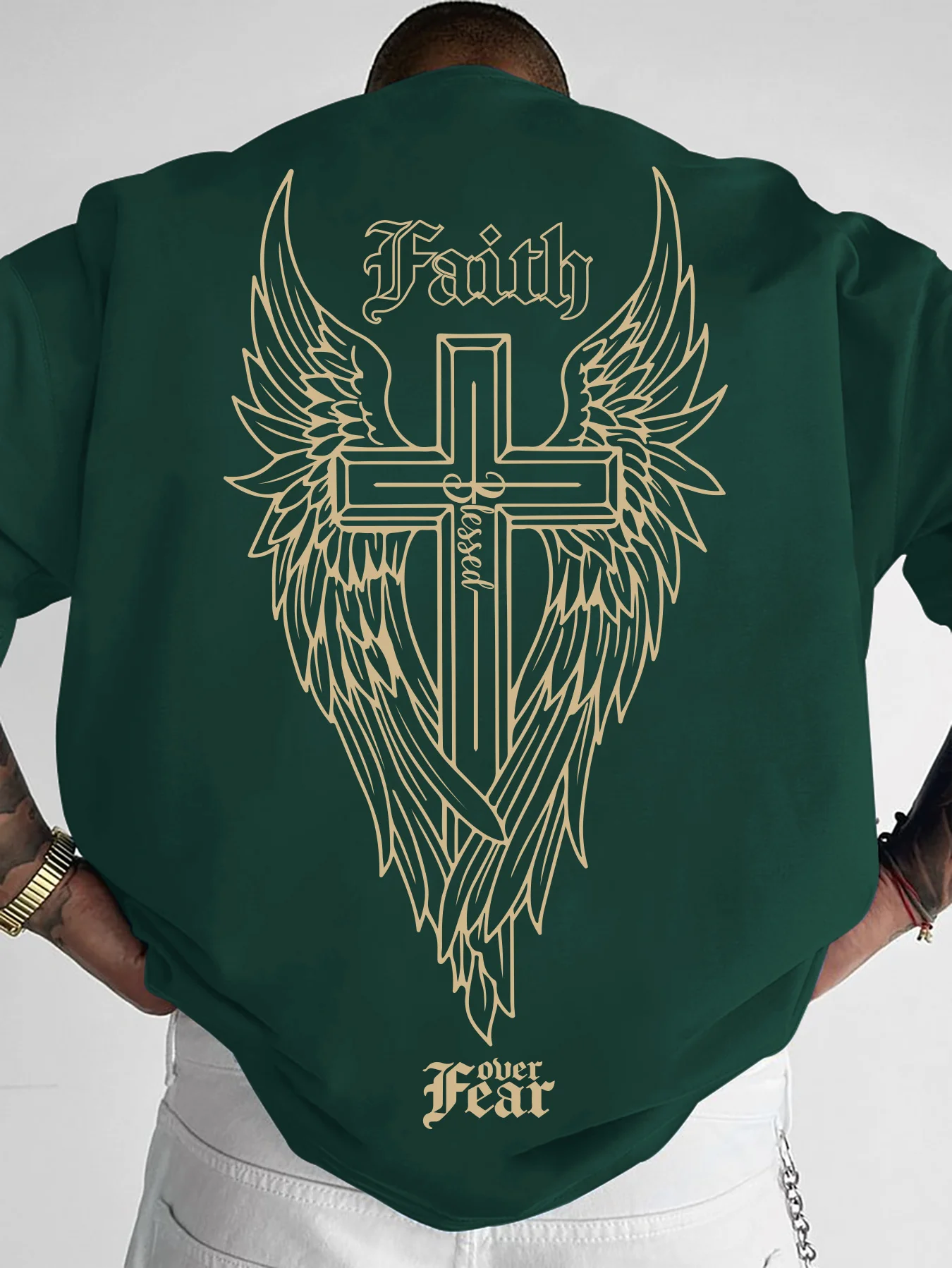 American Angel Cross-Style Wings Trendy 100% Cotton Men's T-Shirt with Summer Casual Print Suitable for Outdoor Sports