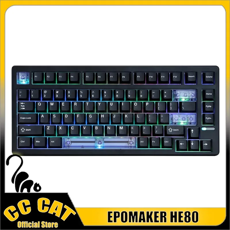 

Epomaker He80 75% Магнитная механическая клавиатура Us Qwerty Layout Кремовая прокладка Проводная геймерская клавиатура с эффектом Холла с возможностью горячей замены для ПК