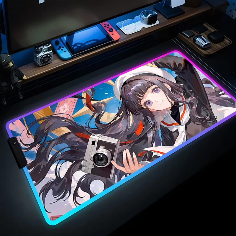 

Mouse Pad LED Computer Laptop Anime Mouse Mat Kawaii Girl Mousepad RGB Card Captor Sakura Keyboard Pad Gamer Decoracion Desk Mat