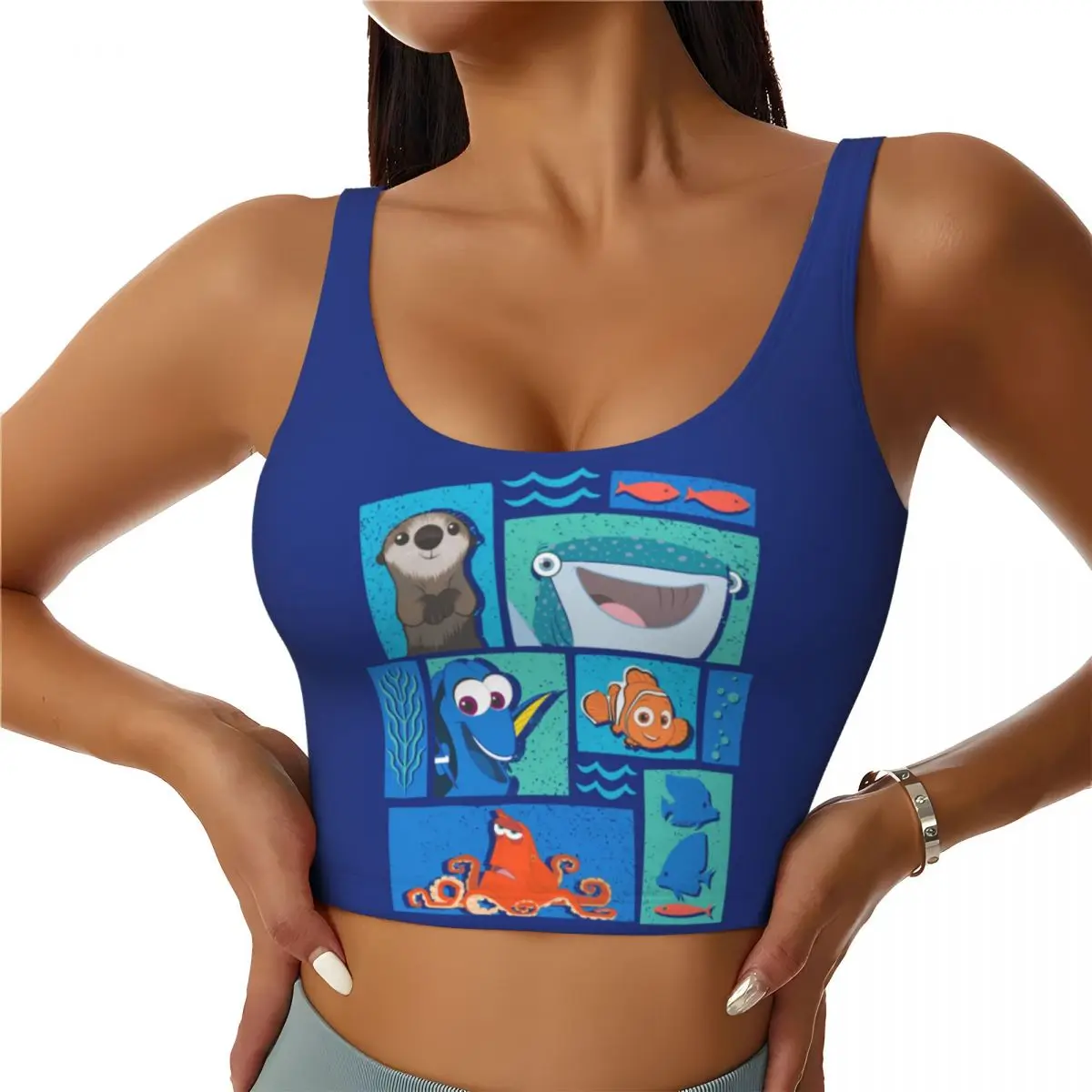 

Custom High Impact Finding Dory Group Of Characters Sports Bra Women Gym Workout Yoga Crop Top