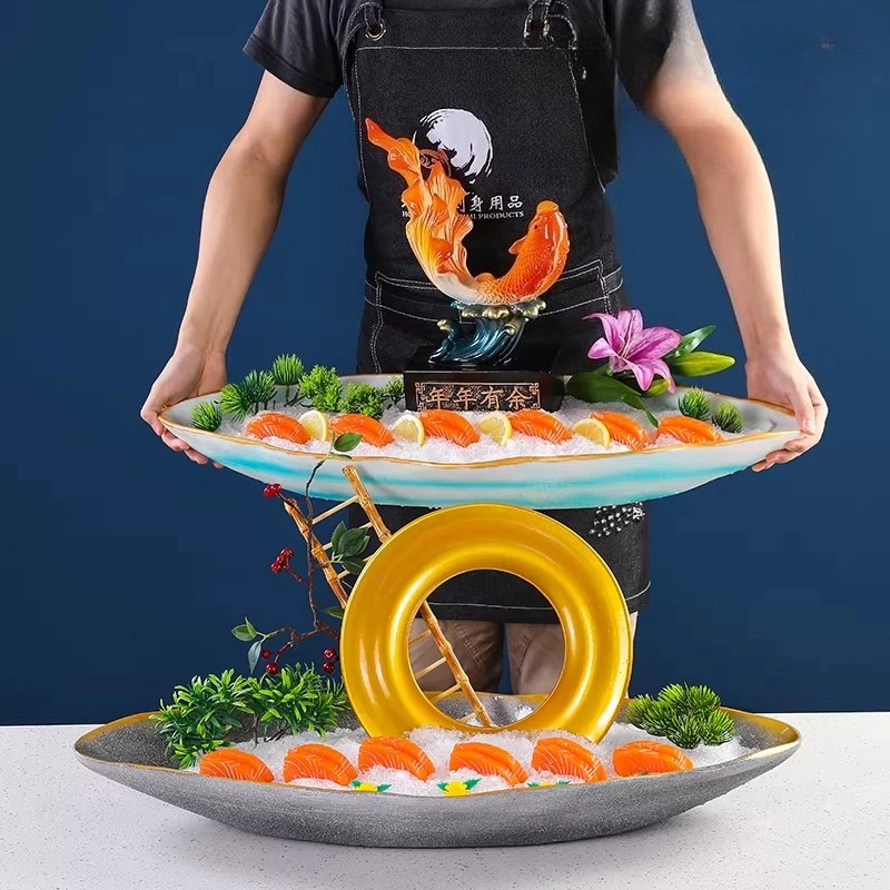 

Japanese Style Large Sashimi Platter - Creative Seafood Arrangement Tray, Ceramic Serving Dish for Sushi, Restaurant Display