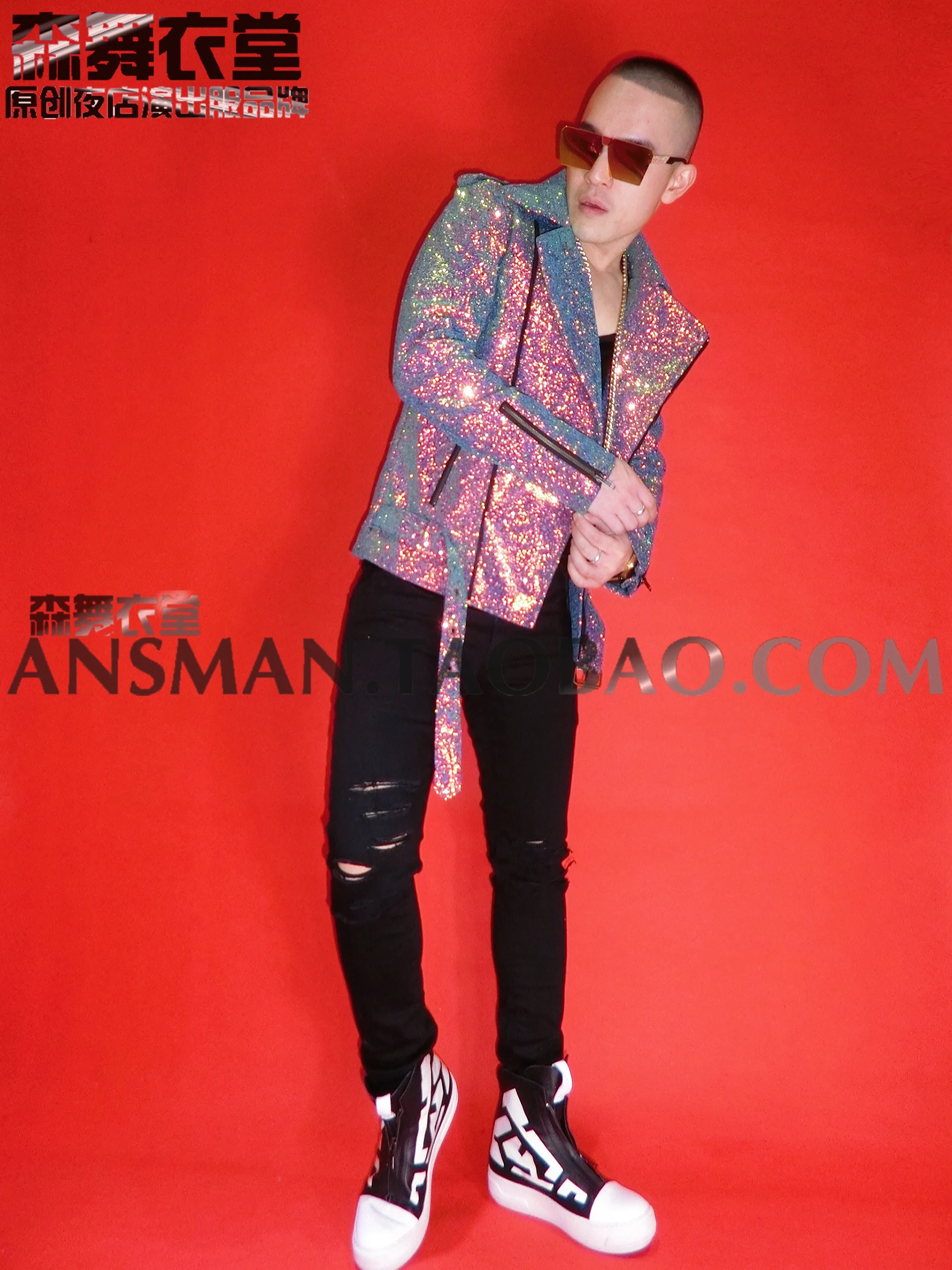 Nowy Klub Nocny Bar DJ Piosenkarz Fantazja Kolor Flash Diament Motocykl Moda Skórzana Kurtka Męska Odzież Rekreacyjna Ubrania Sceniczne yk