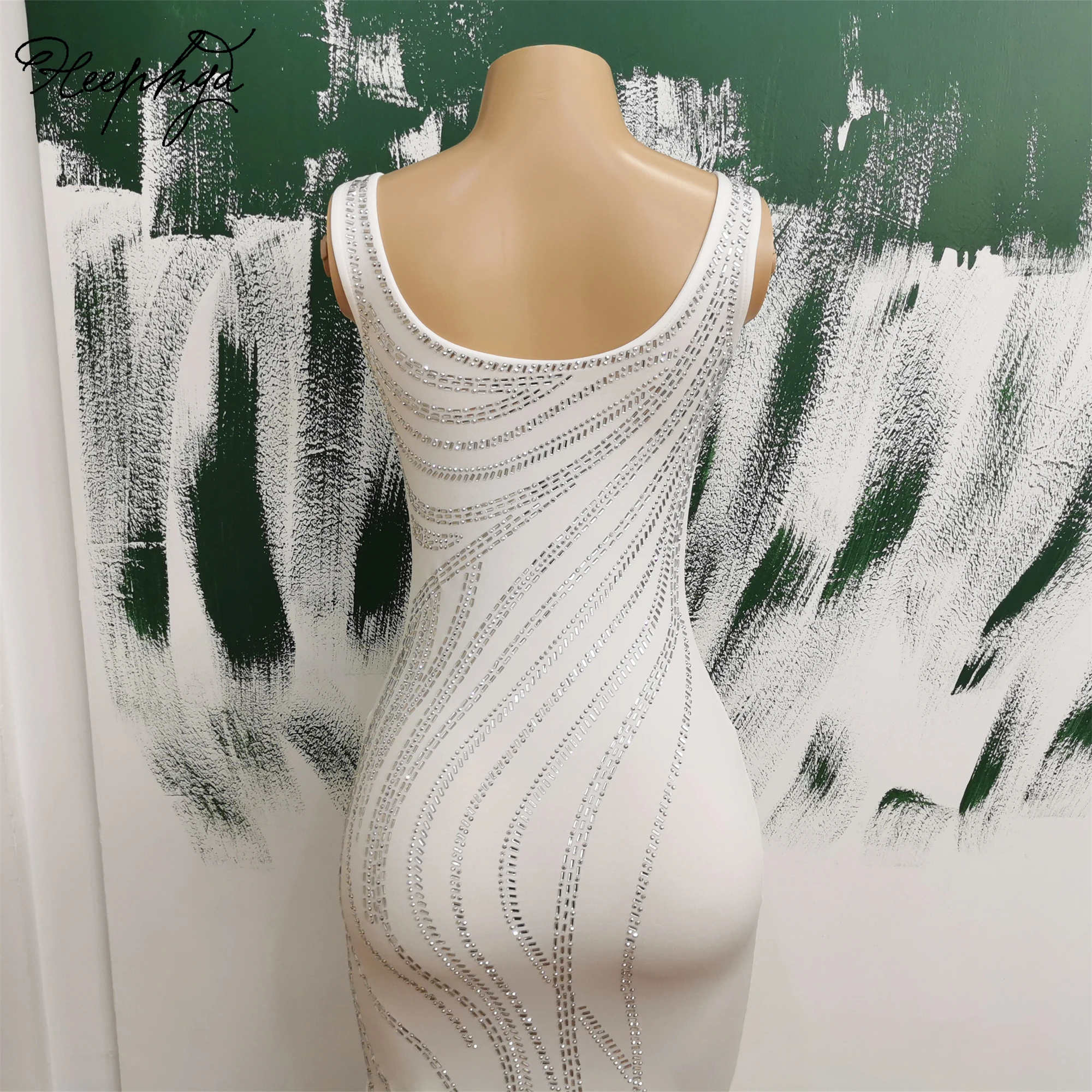 Vestido de noche largo con cristales para mujer, traje elástico recto con abertura lateral, color blanco, para fiesta de boda y ocasiones formales, 2024, en Stock