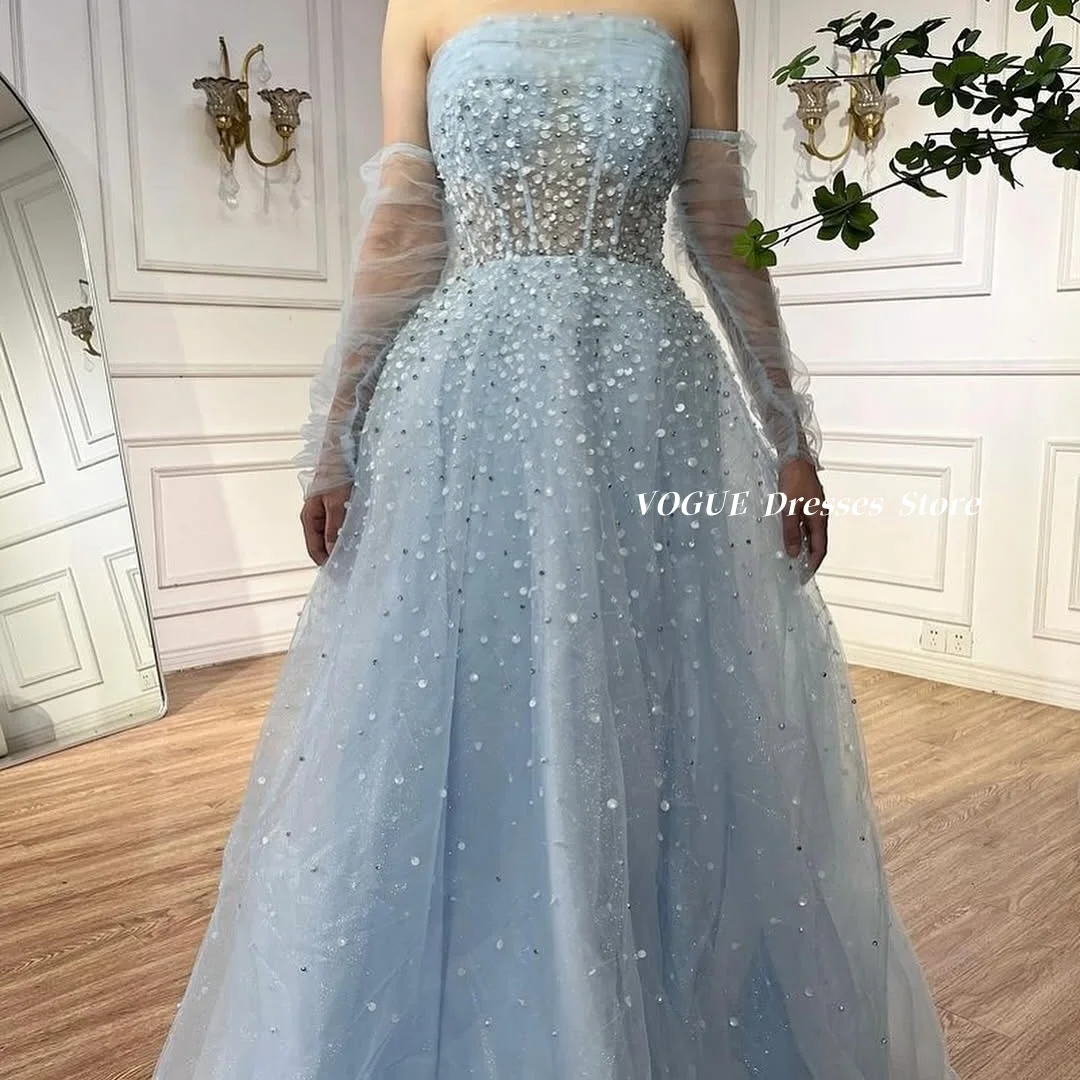 

Sky Blue Tulle Sequins Evening Dresses Saudi Arabia Sexy Off Shoulder Prom Dresses فساتين سهرة vestidos de fiesta Customized