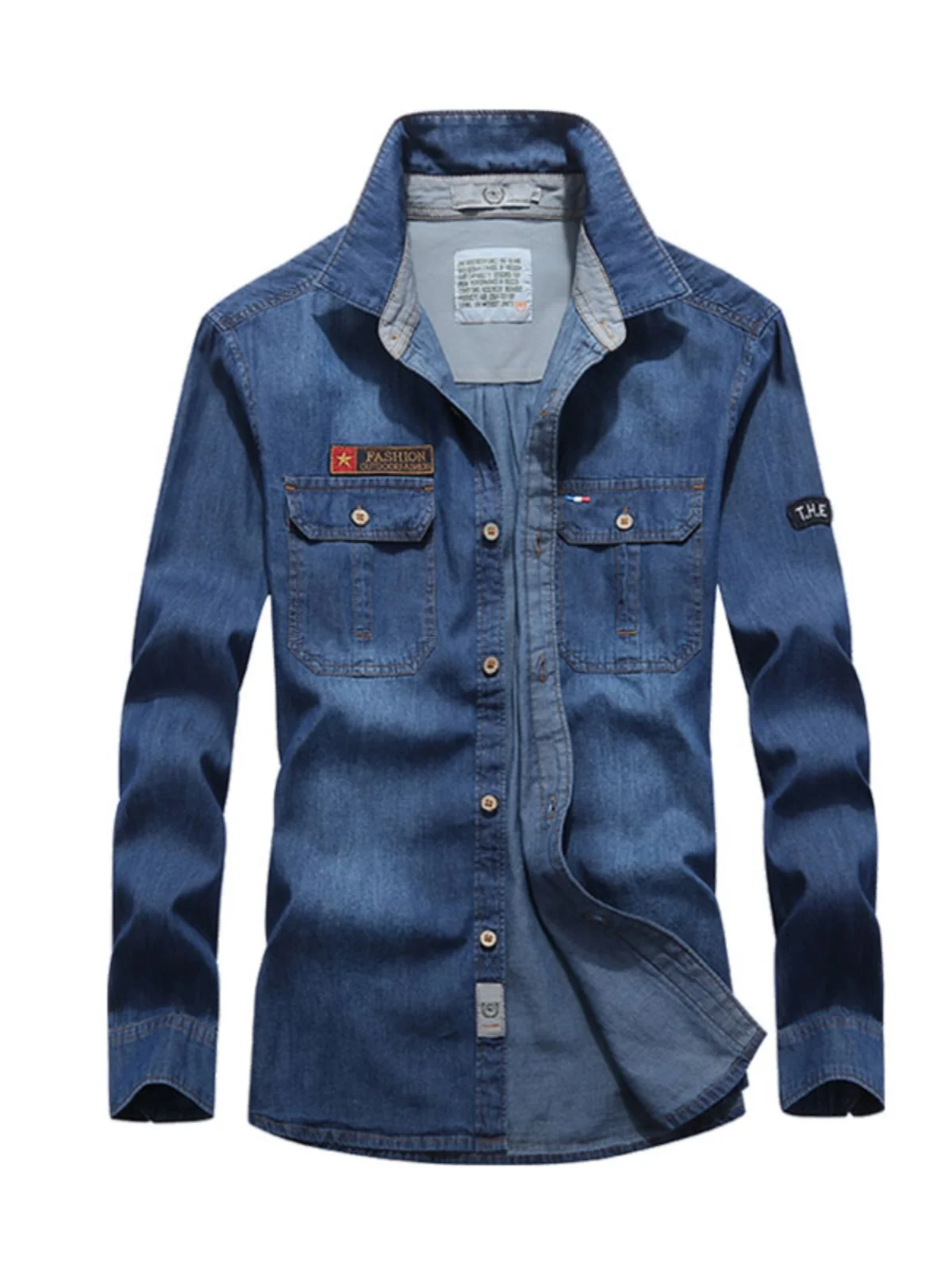 

Мужская рубашка из чистого хлопка с длинным рукавом, винтажная рабочая одежда, тонкий топ, весна-осень, приталенный крой, дизайн с карманами, не требует глажки