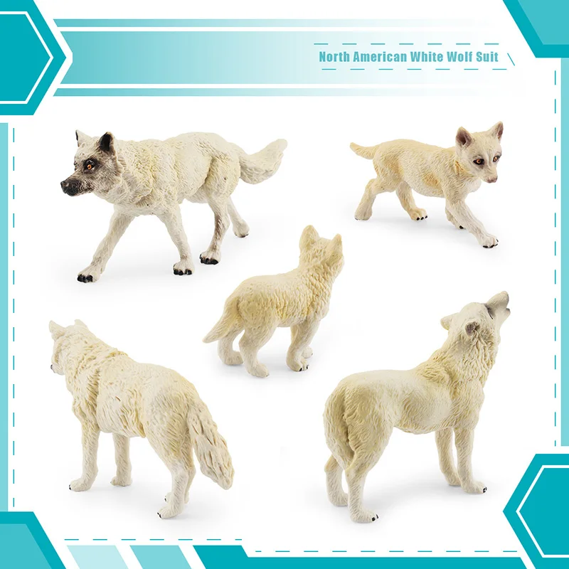 Figuras de acción de animales salvajes del bosque, modelo de Lobo Blanco de América del Norte, colección de animales salvajes, lobos, decoración de PVC, Juguetes