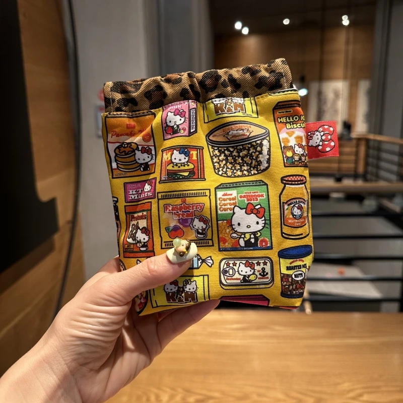 Hello Kitty-Bolsa de maquillaje de algodón con dibujos animados, monedero abierto, lápiz labial, auriculares, bolsa de almacenamiento portátil, regalo de Navidad para mujer
