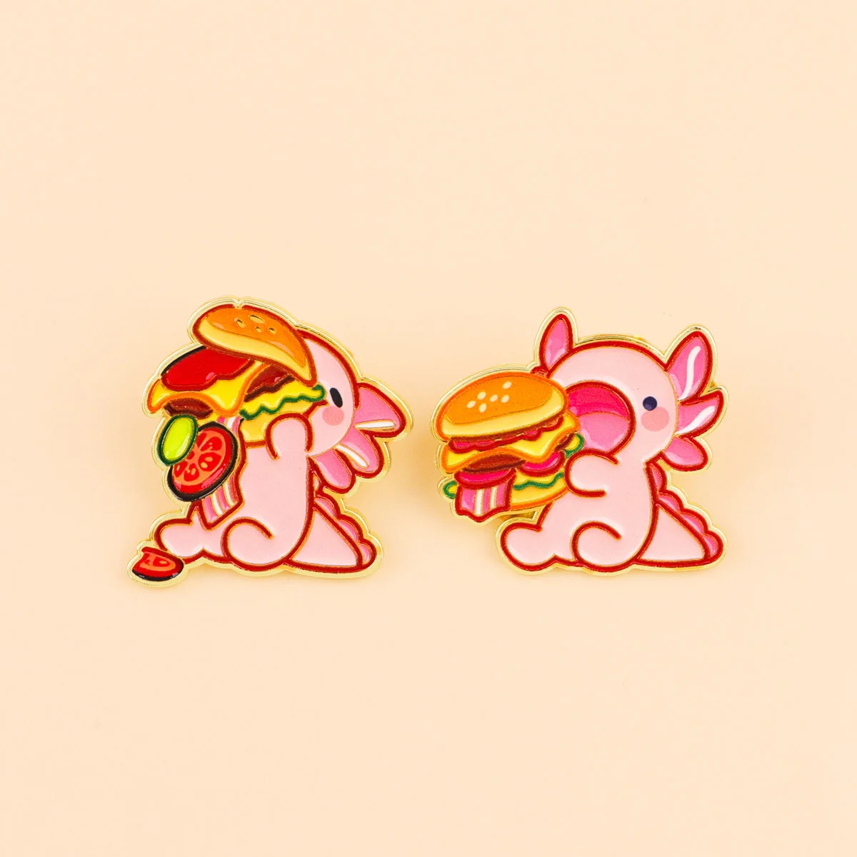 Broches de Esmalte Gigantes de Salamandra com Tema 'Eat Hamburgers' para Pins de Lapela, Crachás e Acessórios de Mochila, Joias de Moda e Presentes, Conjunto de 2 Peças