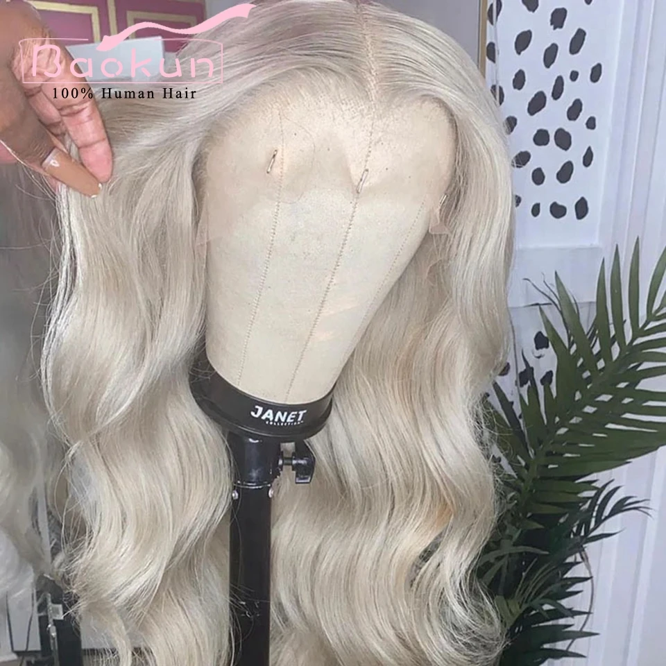 Loose Wave Platinum Loiro Peruca para Mulheres, 360 Lace Frontal Cabelo Humano Perucas, 13x6, 13x4, sem cola, HD, Transparente