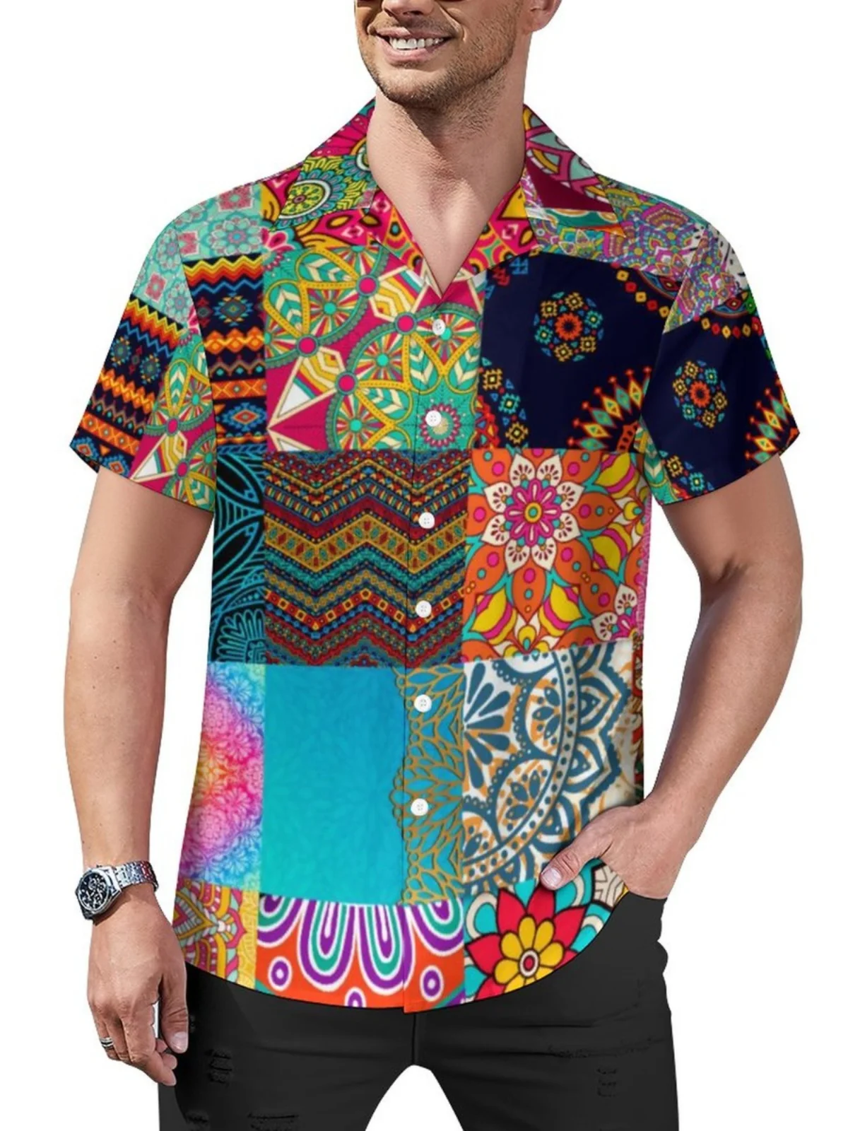 

Men's Asymmetric Printed ort Sve irt Casual Summer Faion Slim Fit Casual irt Other Pattern Other Material 00