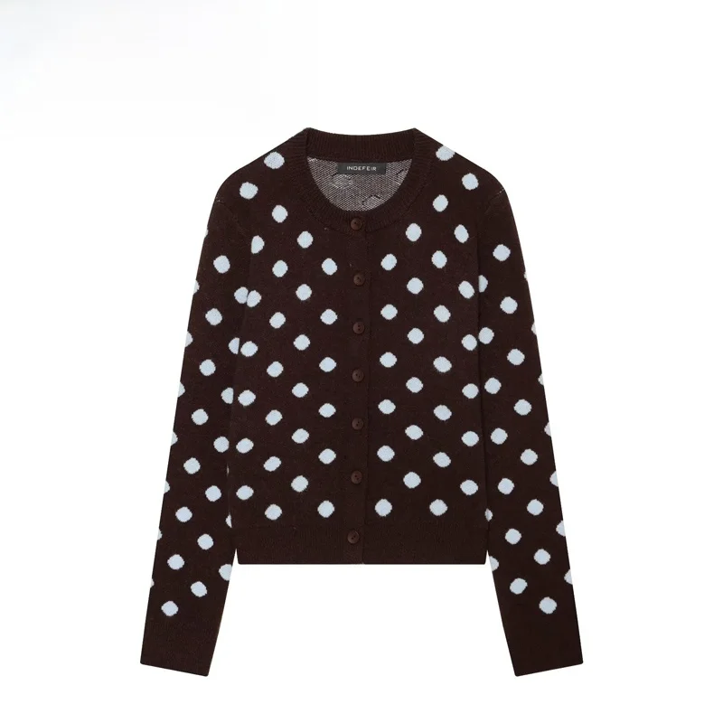 Fashionable Checkered Knitted Jacket Women's Casual Style Polyester Fiber Long Sleeve Short Coat Button Closure Standard Fit
