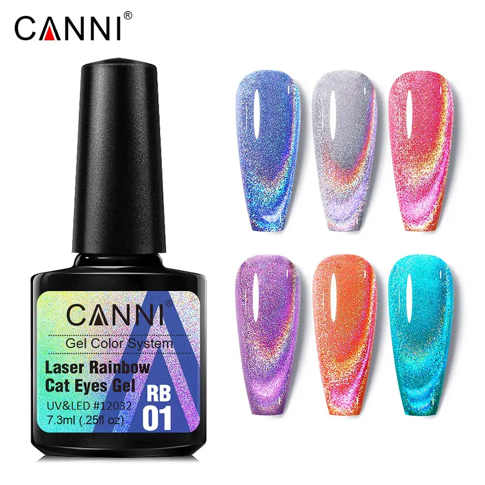 

Canni Rainbow Cat Eye Nail Gel Polish 7.3ml Shining Color Semi Permanent Glitter Magic Effect Laser Nail Lacquer Rubber Basecoat