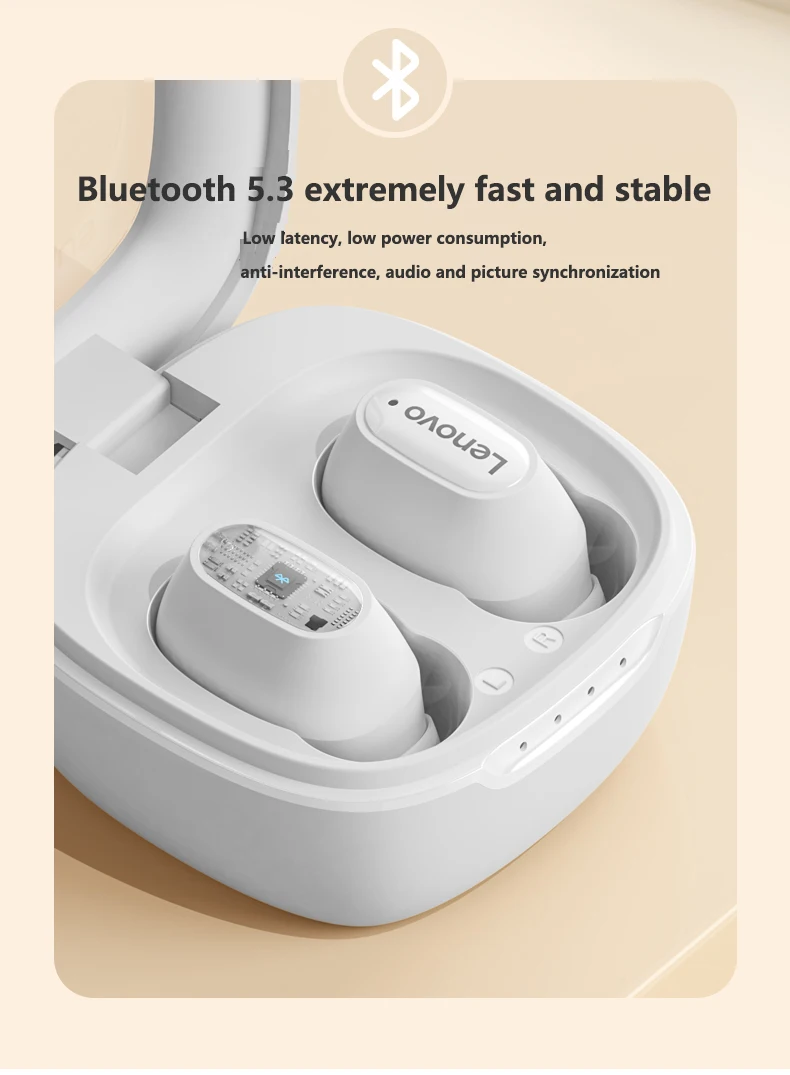Lenovo XT62 Kopfhörer Bluetooth 5.3 Mini-Ohrhörer, kabellos, HiFi-Sport-Headsets mit Geräuschunterdrückung, mit Mikrofon, Touch-Steuerung, TWS Origina – Detail 7