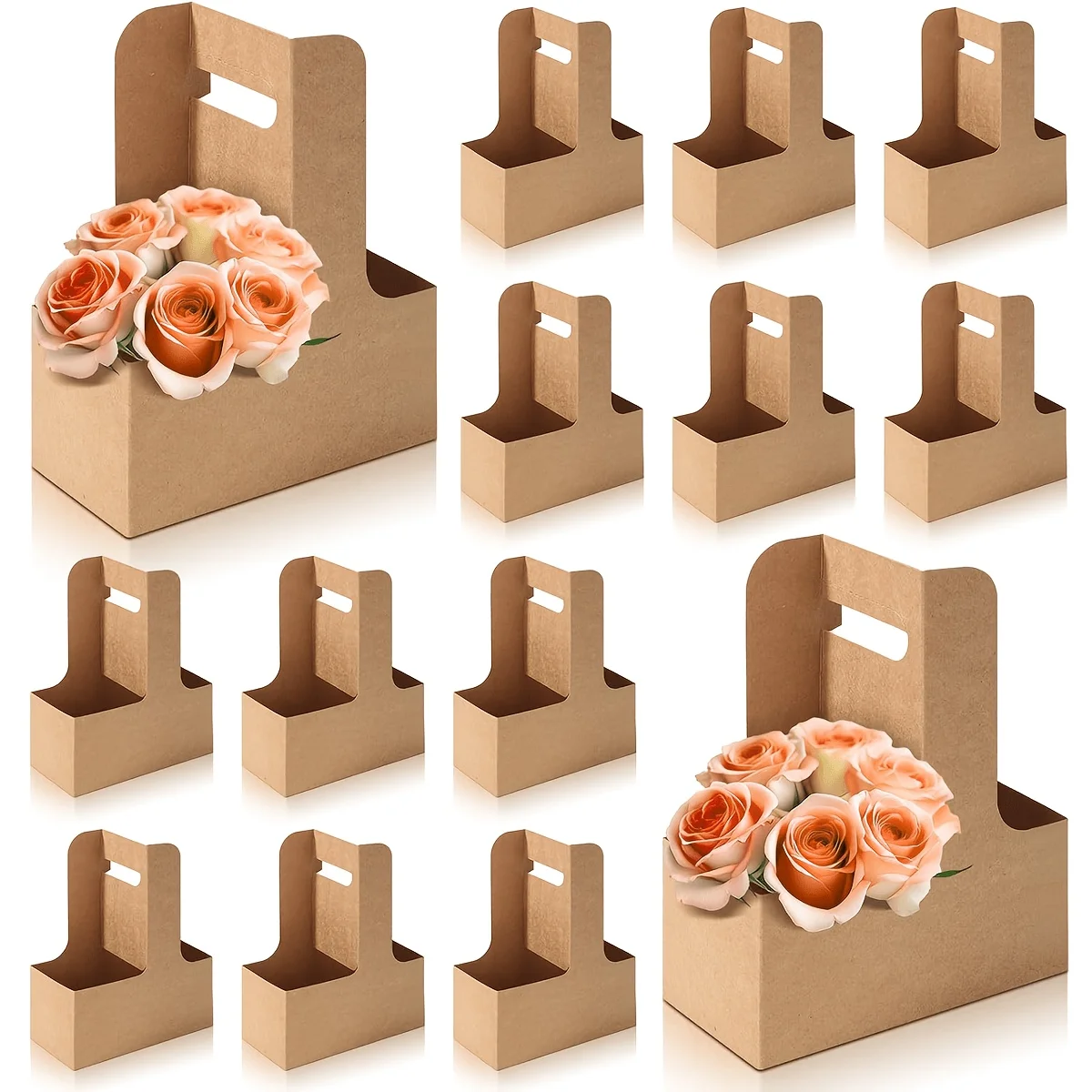 10 Pieces - DIY Handmade Flower Box, Coffee Cup Holder with Handle, Beverage Holder, Wedding, Birthday, Party Gift Decoration
