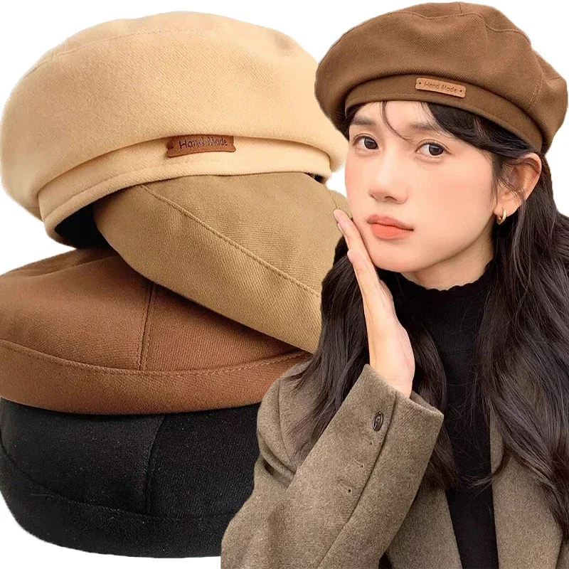 Autumn Winter Woolen Beret Women Retro British Painter Artist Caps Ladies Elegant Solid Color Panama Beret Hats Streetwear