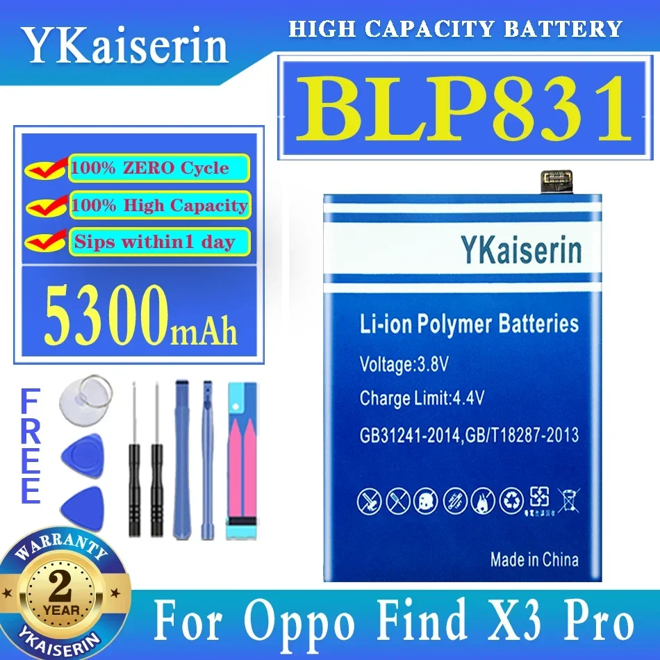 YKaiserin Portable Battery BLP831 5300mAh For Oppo Find X3 Pro X3Pro CPH2173 PEEM00