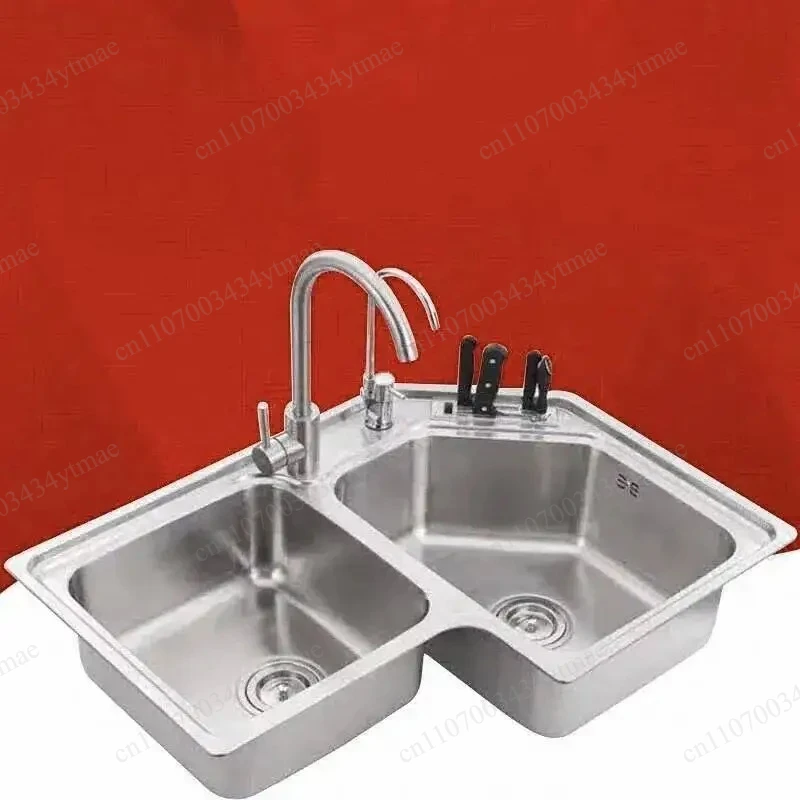 Modern Brushed Stainless Steel Corner Sink Double Slot Wash Basin Home Kitchen Balcony Water Basin view 5