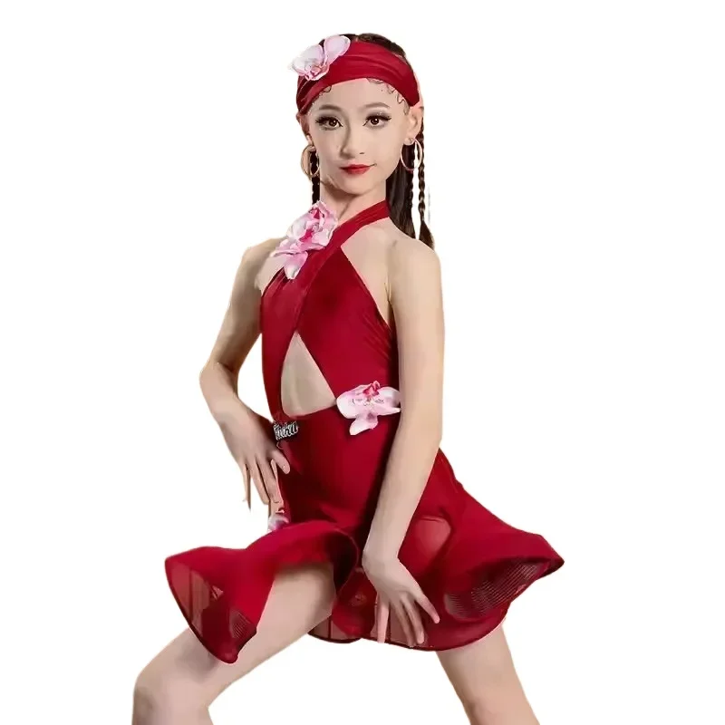 

2025 New Latin Dance Costume for Spring/Summer Children's Practice Suit, Girl's Performance Outfit, High-End Feeling Practice Da