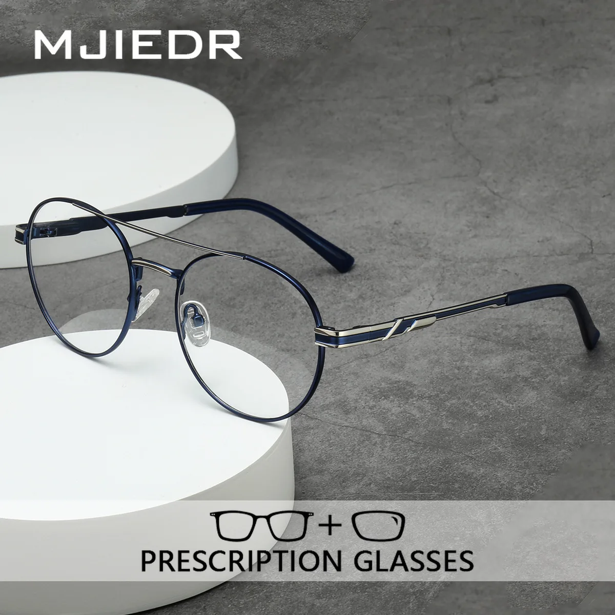 

MJIEDR Round Prescription Glasses Men Pilot Myopia Eyeglasses Metal Blue Light Photochromic Optical Eyewear