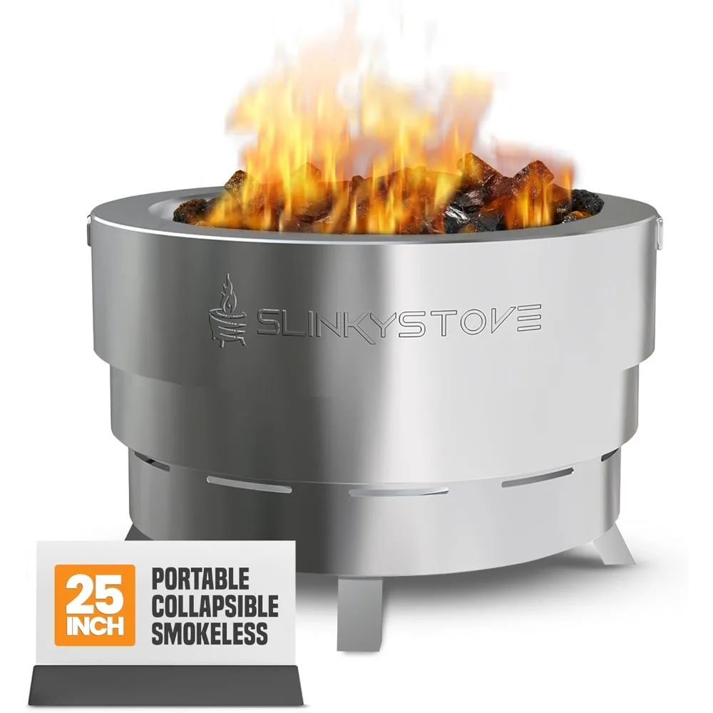 

25" Portable Firepit with Carry Bag, Collapsible Stainless Steel Design for Camping