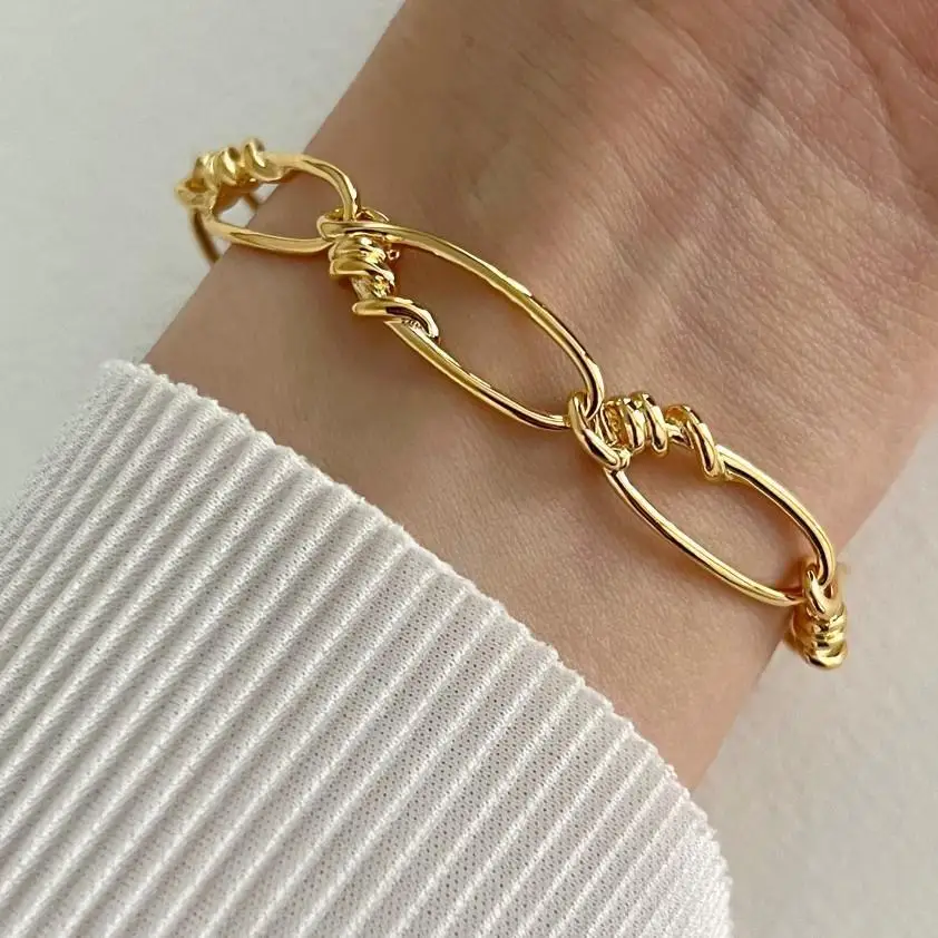 Hip Hop 18K Gold Authentic 925 Sterling silver Twist Knot Bold Momentum Chian Wrist Bracelet jewelry C-A317